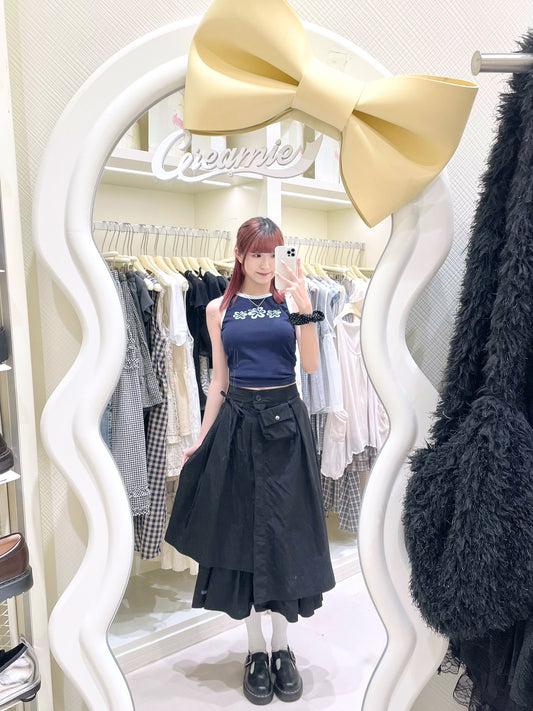 日系拼色背心長裙套裝🖤💙