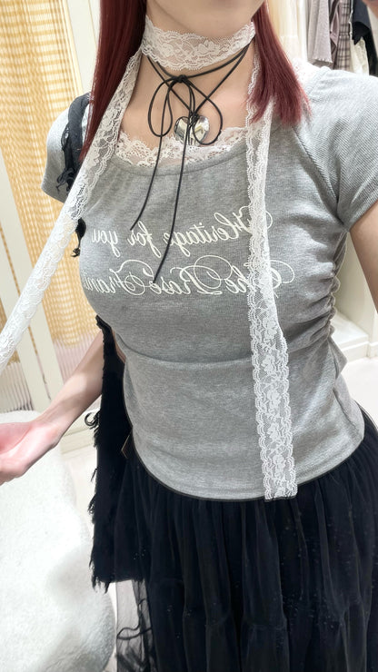 韓系蕾絲掛頸上衣+長裙套裝🖤🩶
