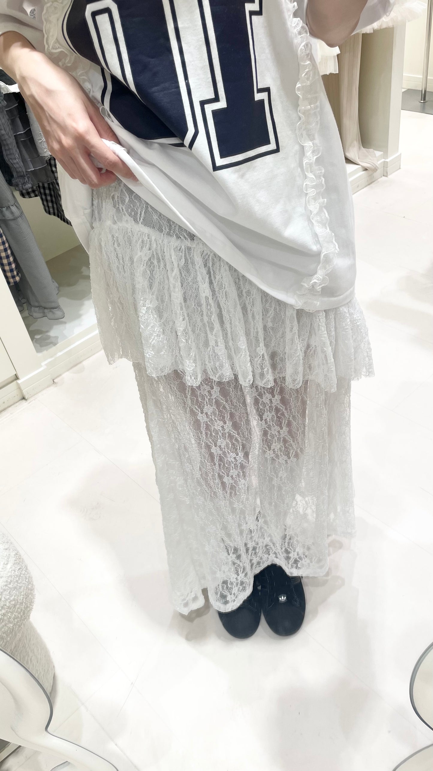 棒球風蕾絲上衣+長裙套裝💙🛒