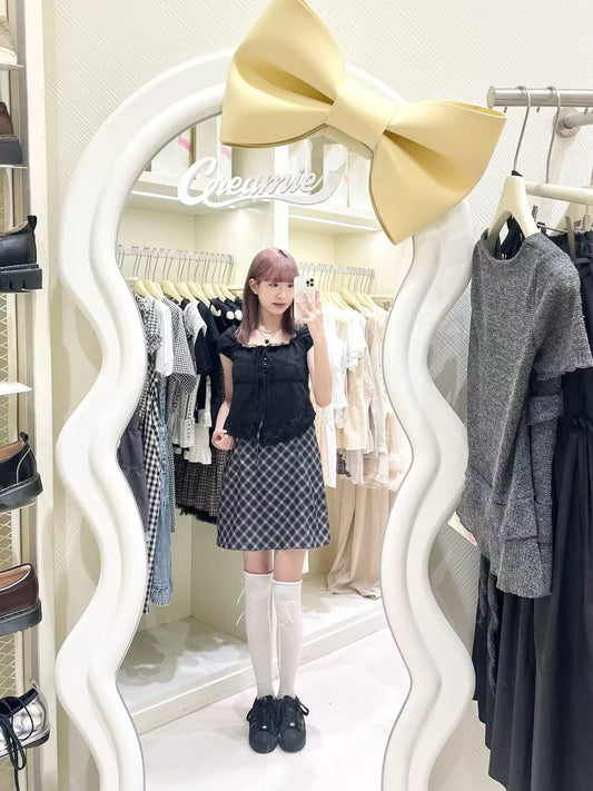 蕾絲上衣+千島格紋裙Set🖤✨