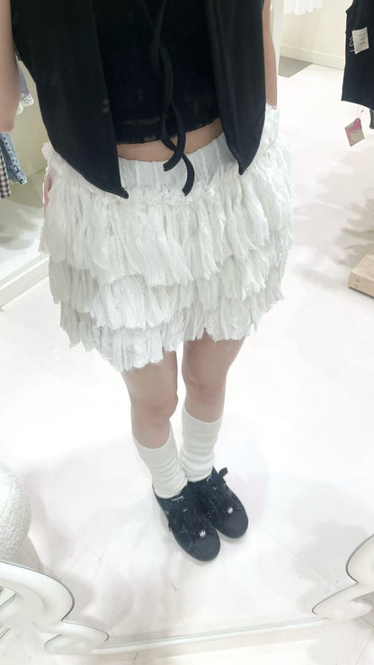 疊穿蕾絲上衣搭蛋糕短裙🍰