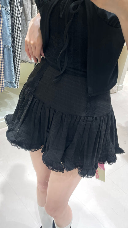 韓系復古拼接蕾絲短裙套裝✨