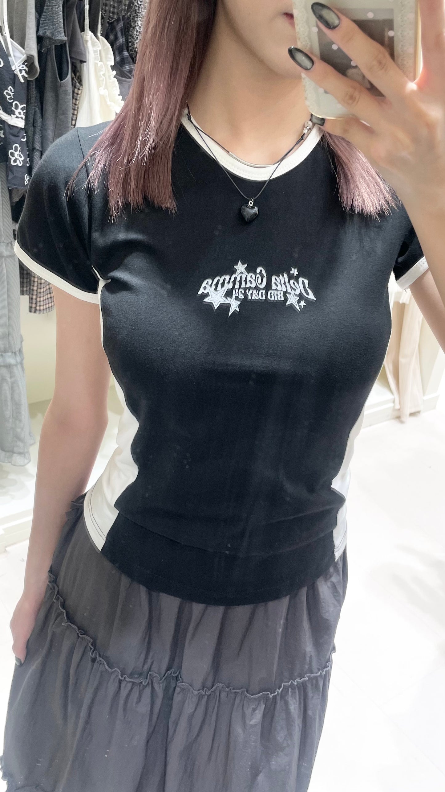 拼色印花短袖搭花邊長裙🎧