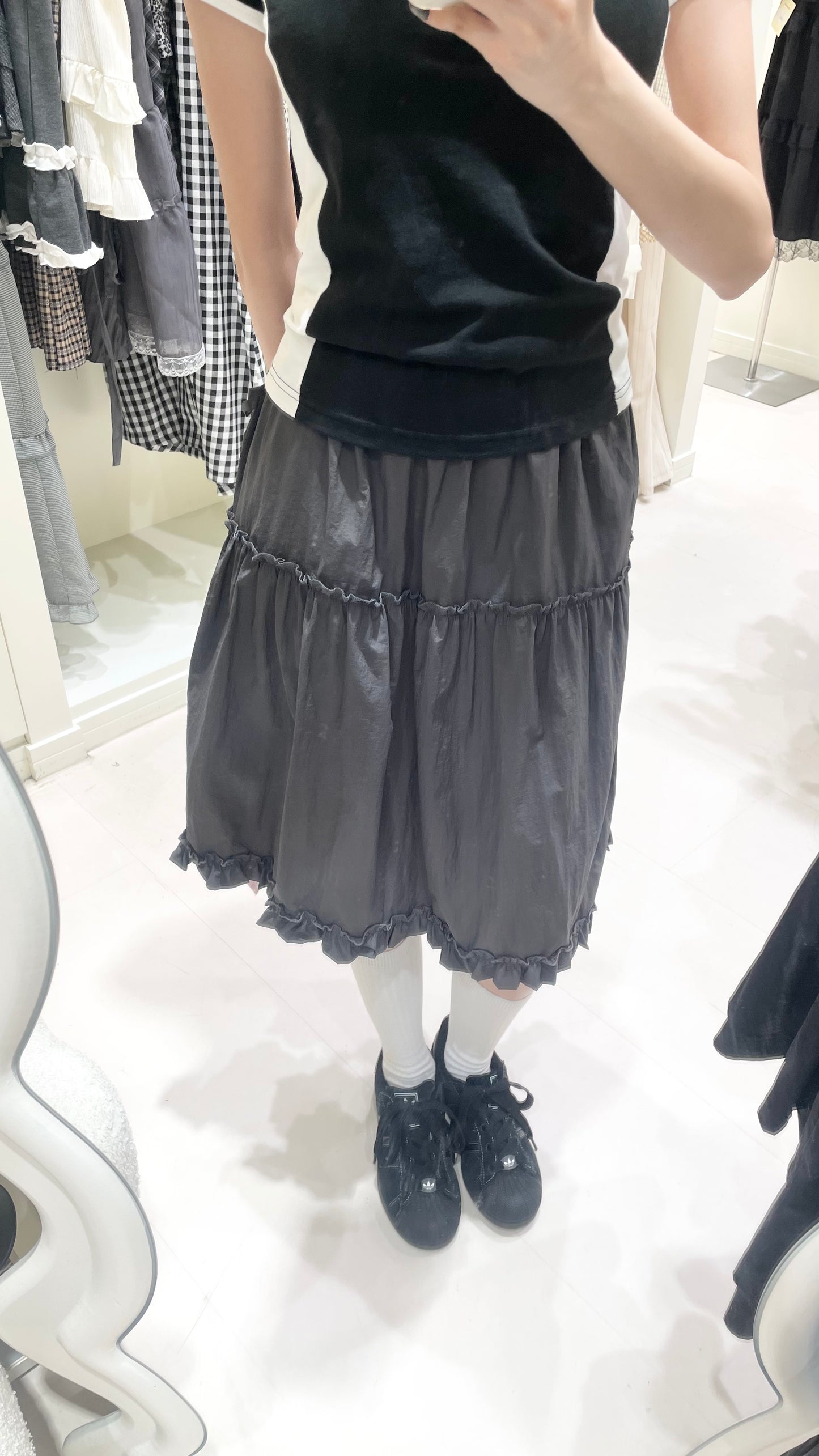 拼色印花短袖搭花邊長裙🎧