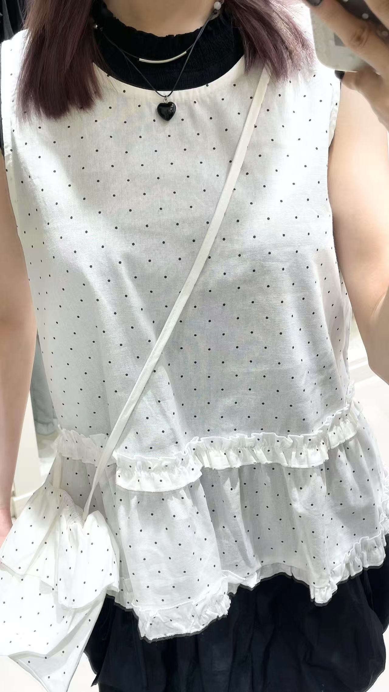 波點Ruffle花邊背心連袋✨