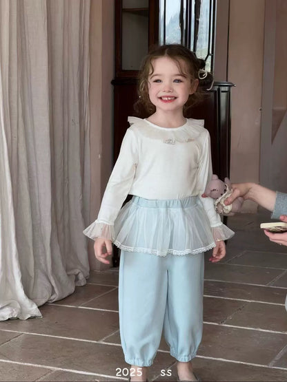 圓領網紗花邊長袖🐰