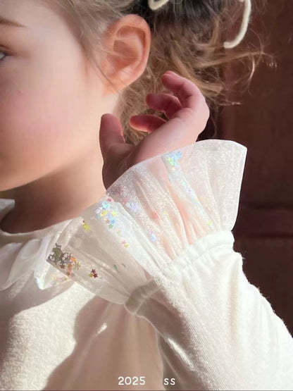 圓領網紗花邊長袖🐰