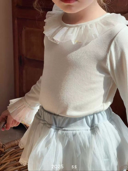 圓領網紗花邊長袖🐰