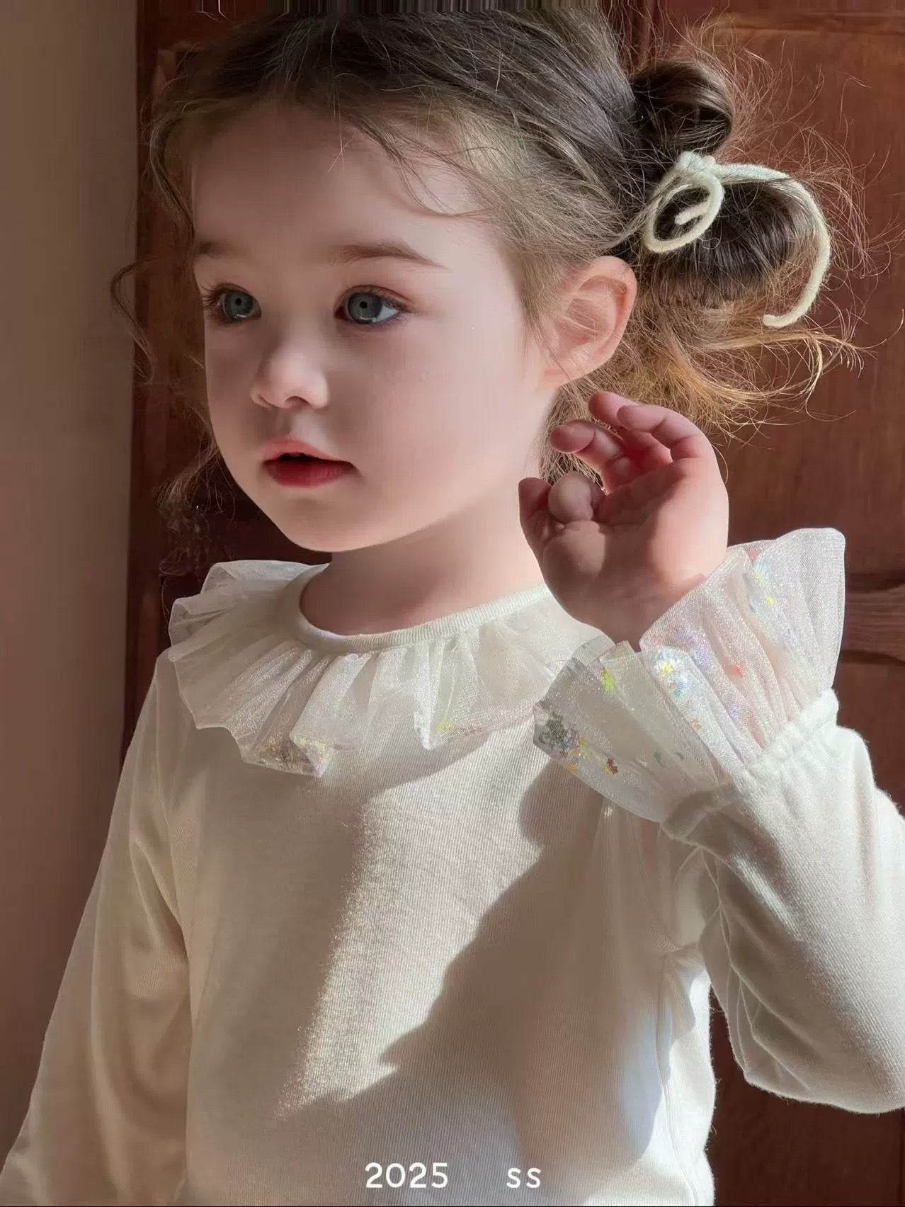 圓領網紗花邊長袖🐰