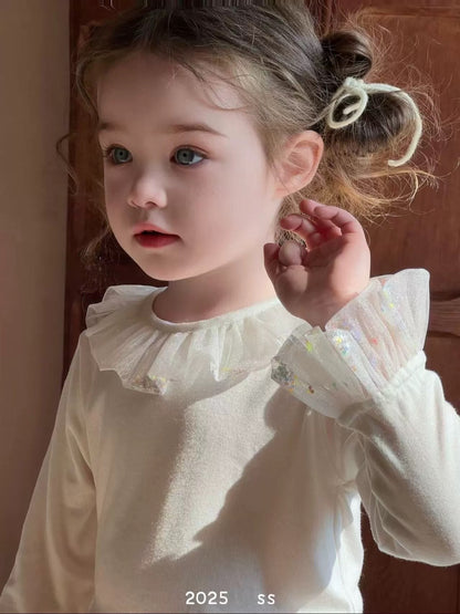 圓領網紗花邊長袖🐰