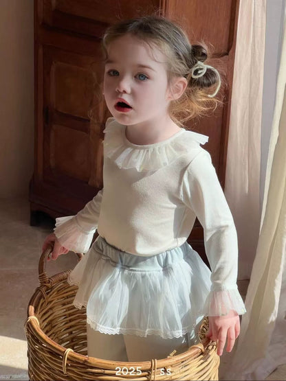 圓領網紗花邊長袖🐰