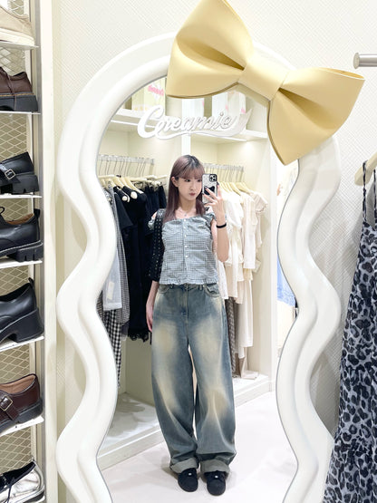 花邊格仔背心搭牛仔褲🥯