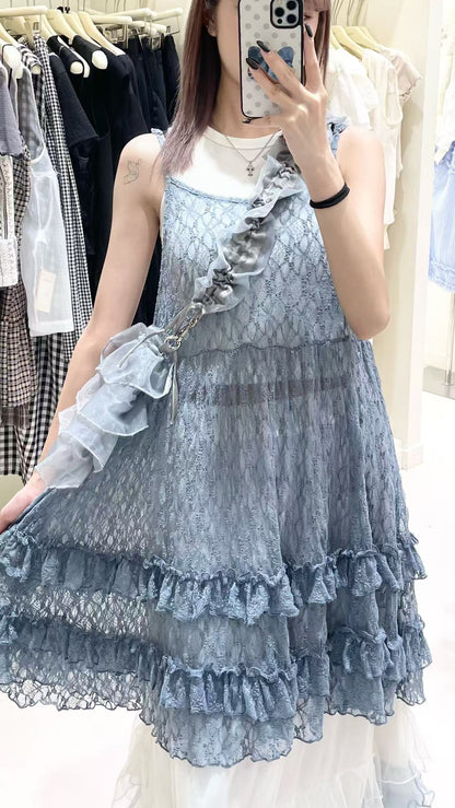 法式蕾絲疊穿套裝🩵