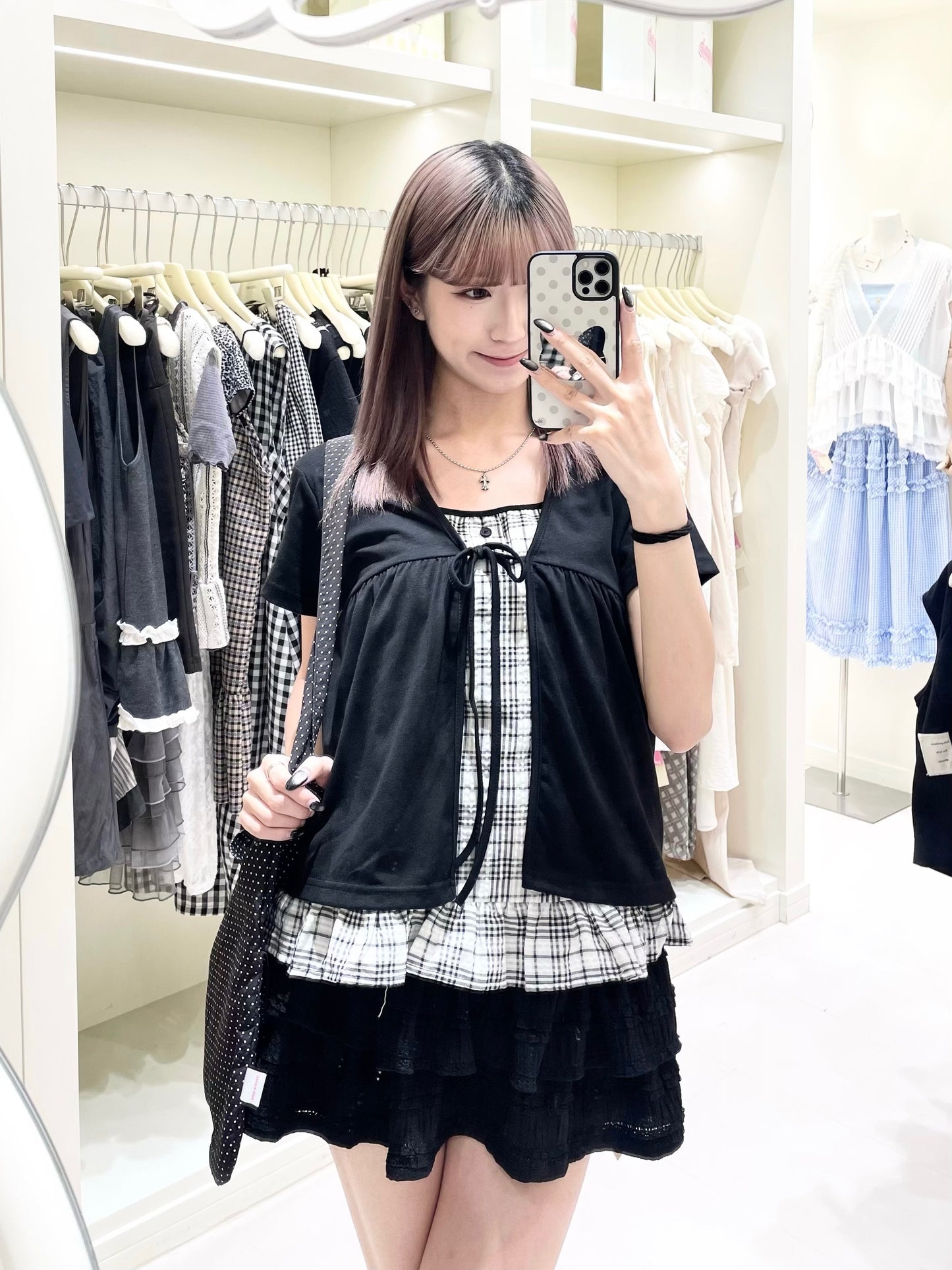 拼色格仔假兩件套裝🐰