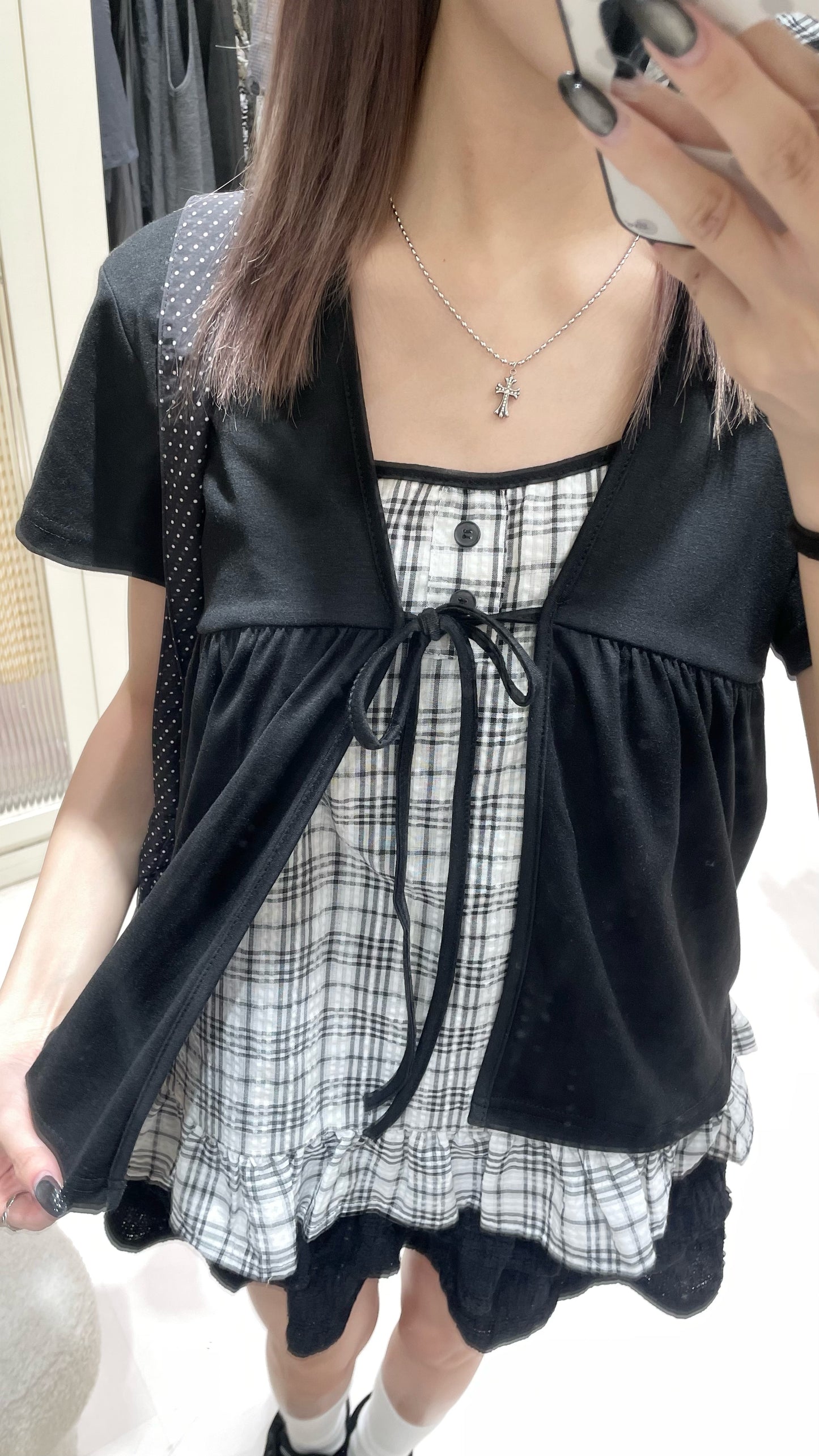 拼色格仔假兩件套裝🐰