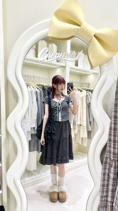 甜辣風短款上衣搭不規則長裙🧀