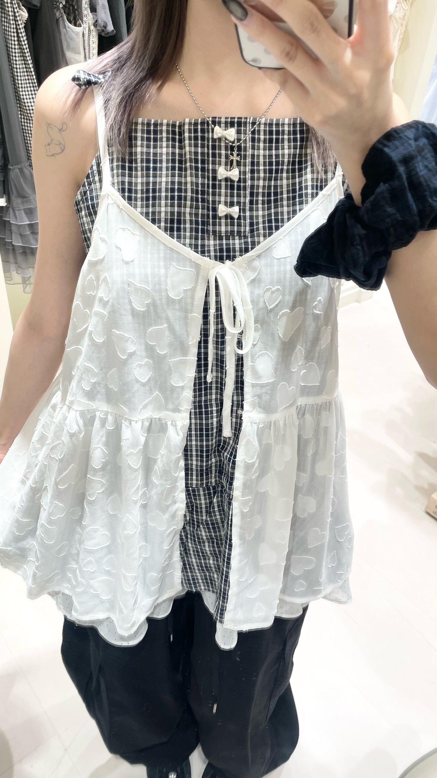 復古格紋拼接套裝🖤