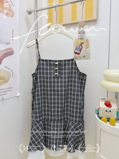 復古格紋拼接套裝🖤