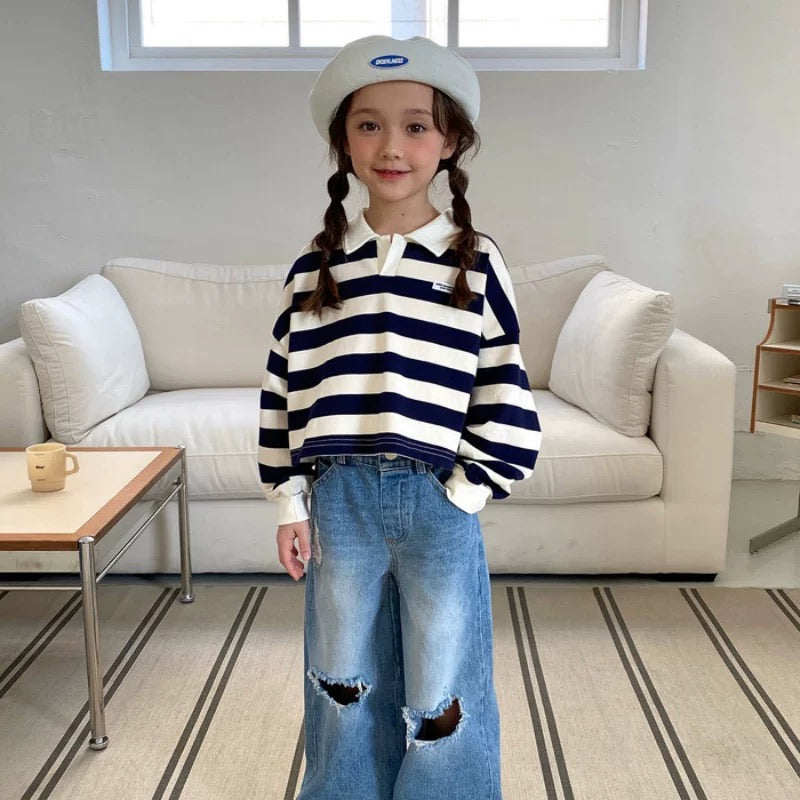 翻領扣鈕間條上衣🧸