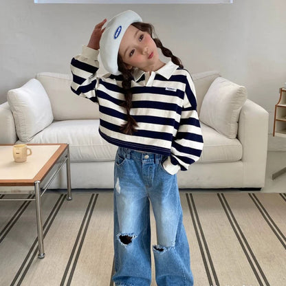 翻領扣鈕間條上衣🧸