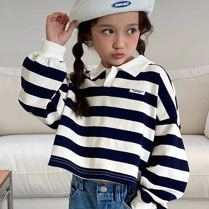 翻領扣鈕間條上衣🧸