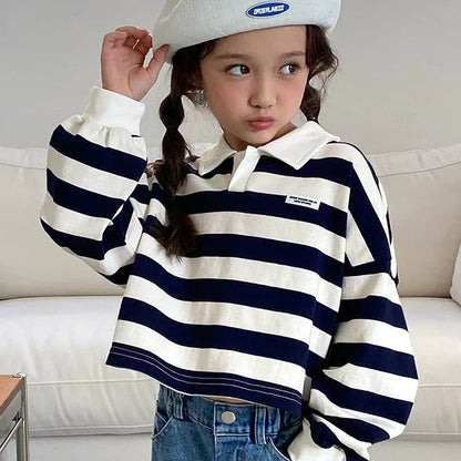 翻領扣鈕間條上衣🧸