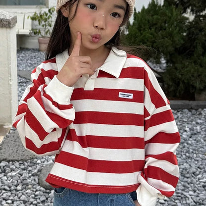 翻領扣鈕間條上衣🧸