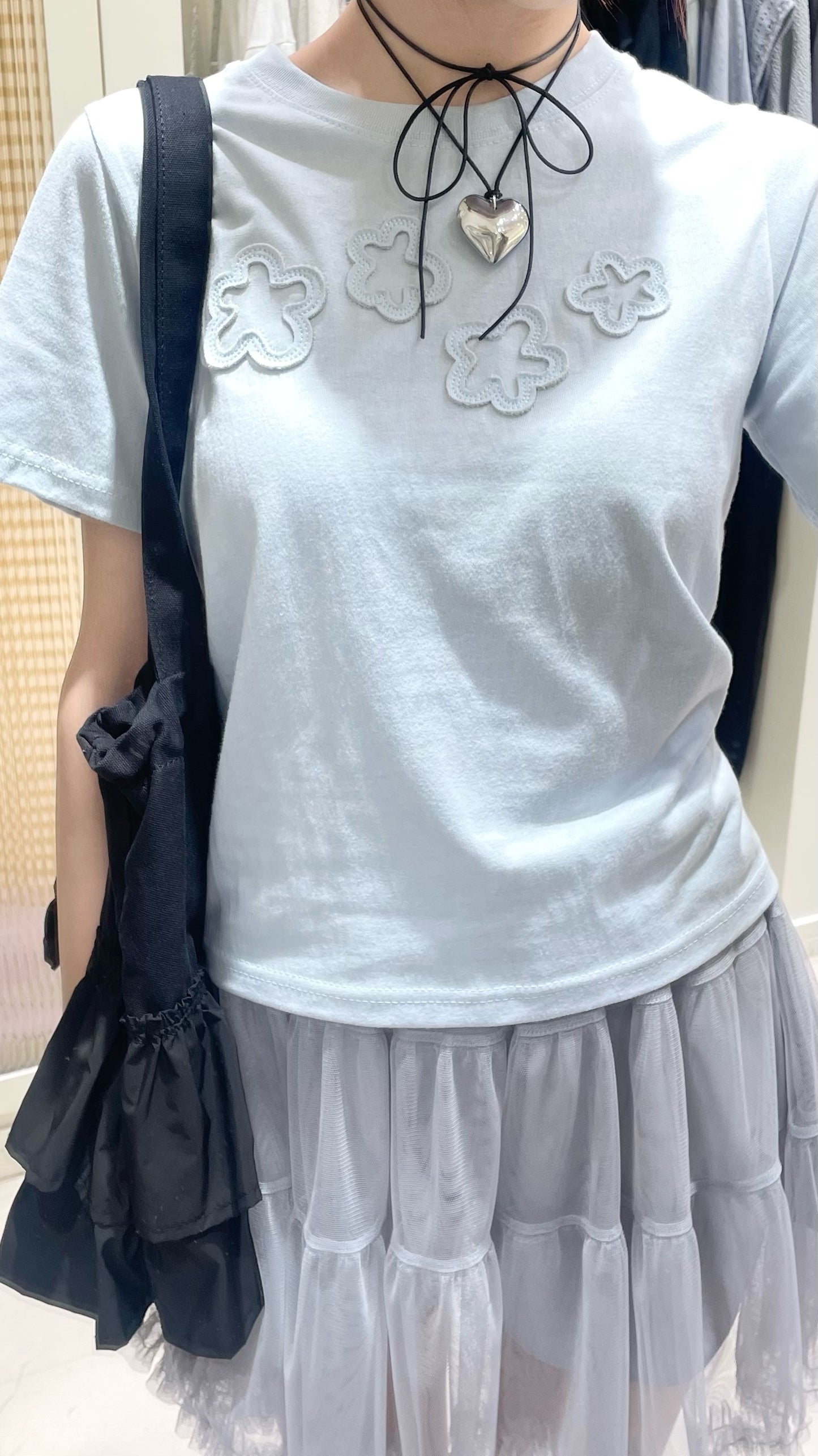 可愛花花短袖上衣搭網紗短裙❤️