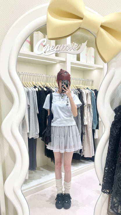 可愛花花短袖上衣搭網紗短裙❤️