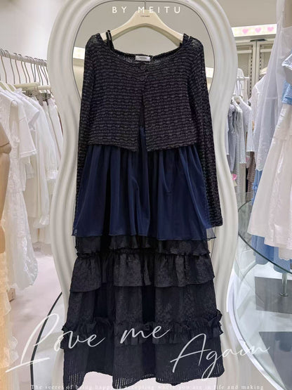 日系疊穿針織溫柔套裝💙🤎