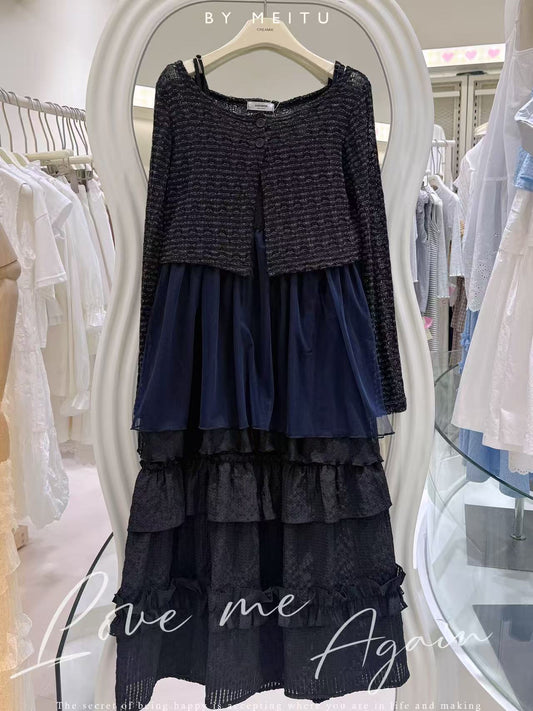 日系疊穿針織溫柔套裝💙🤎