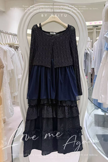 日系疊穿針織溫柔套裝💙🤎