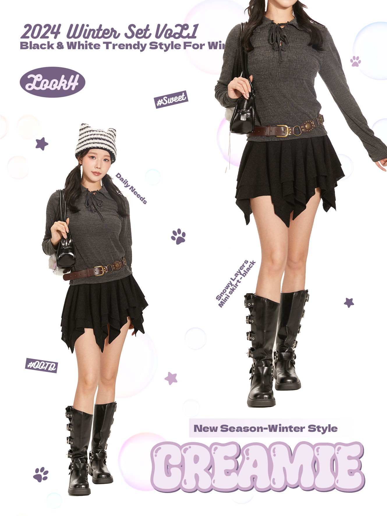 Snowy Layers Mini skirt - black