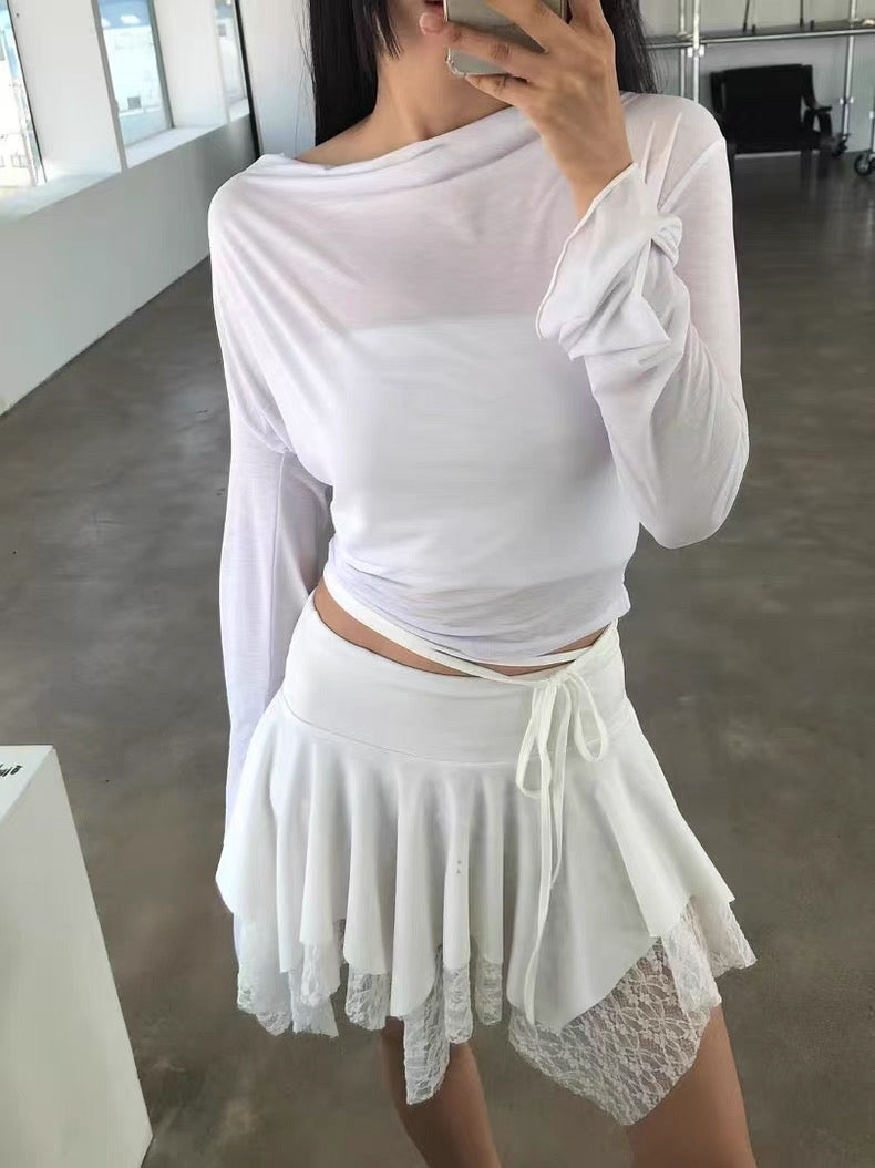 韓系蕾絲不規則拼接裙🖤