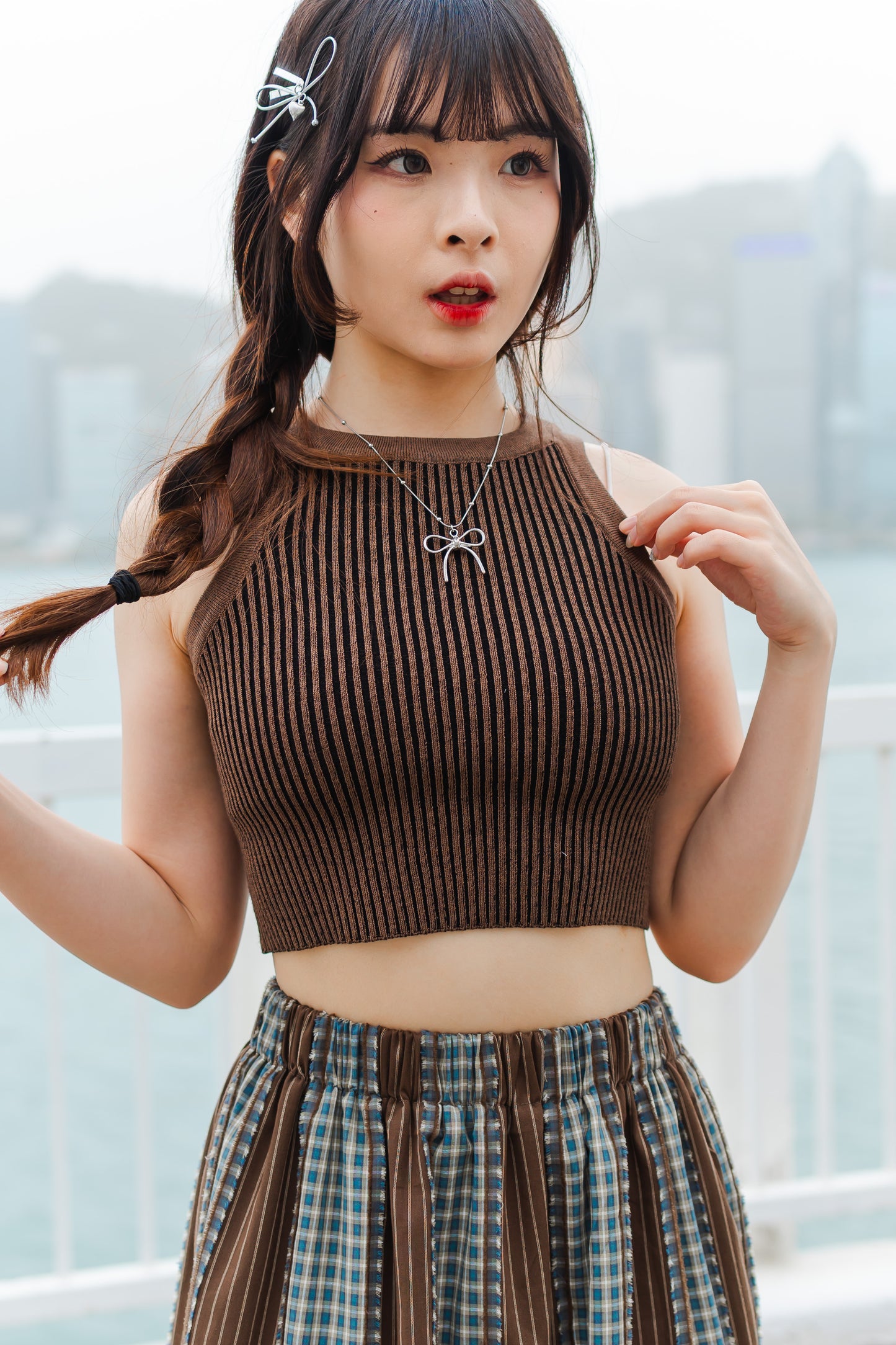 拼色條紋間條背心🖤🩶