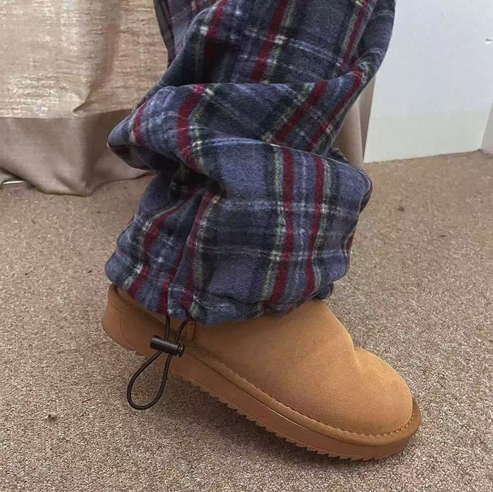 鬆緊格子長褲👖