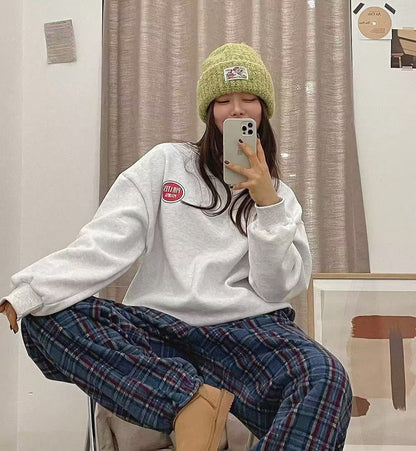 鬆緊格子長褲👖