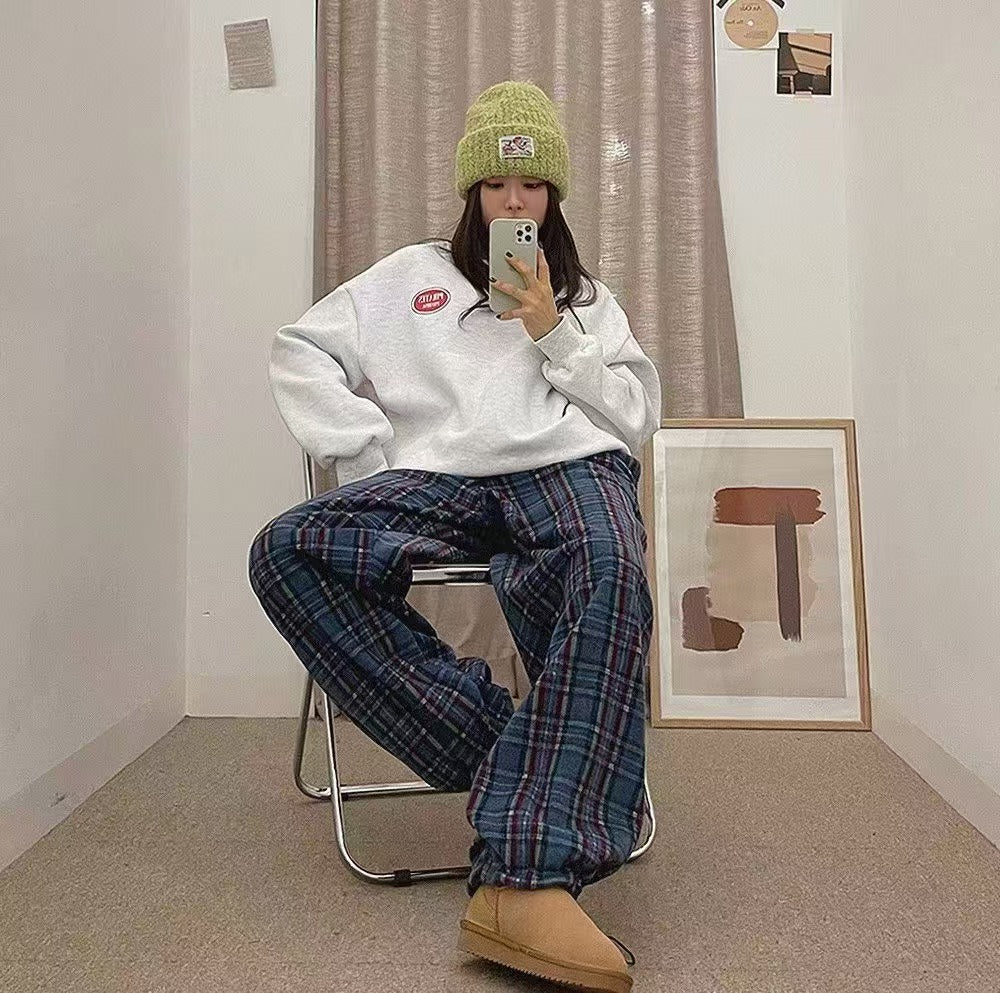 鬆緊格子長褲👖