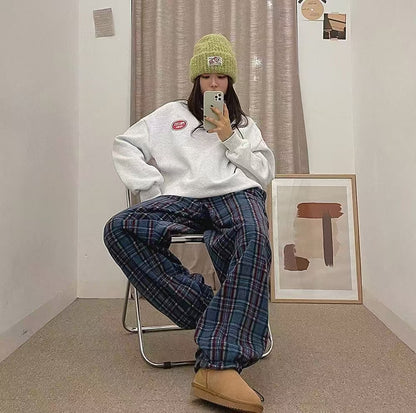 鬆緊格子長褲👖