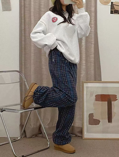 鬆緊格子長褲👖