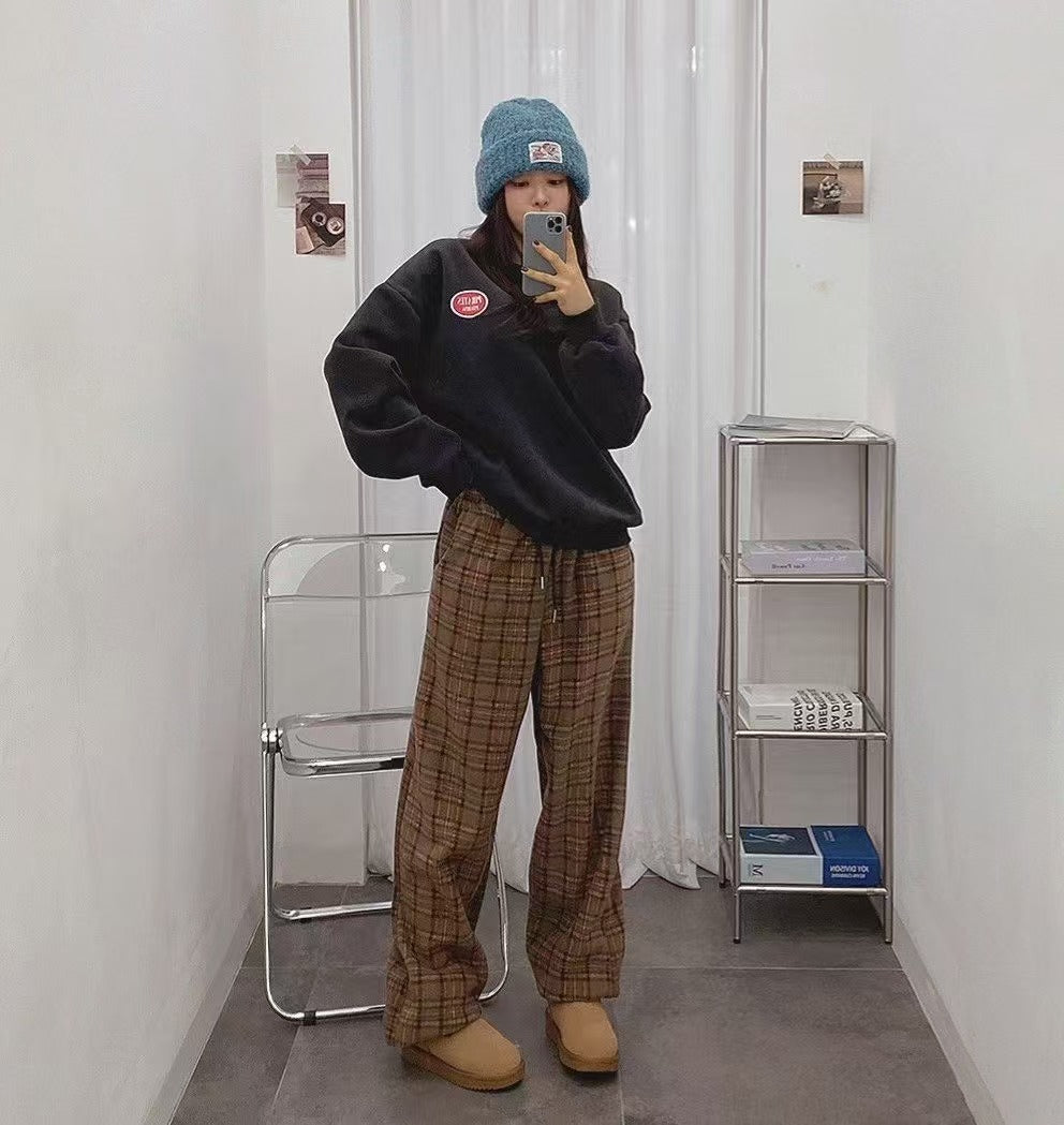 鬆緊格子長褲👖