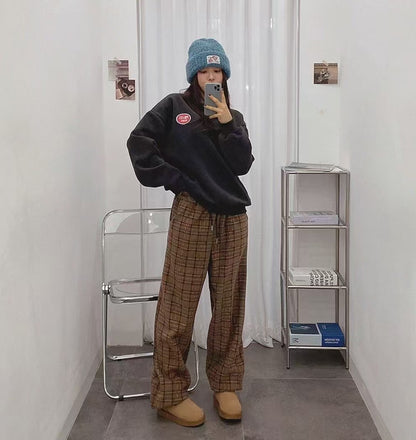 鬆緊格子長褲👖