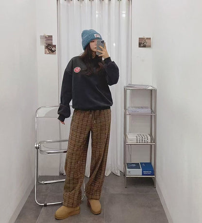 鬆緊格子長褲👖