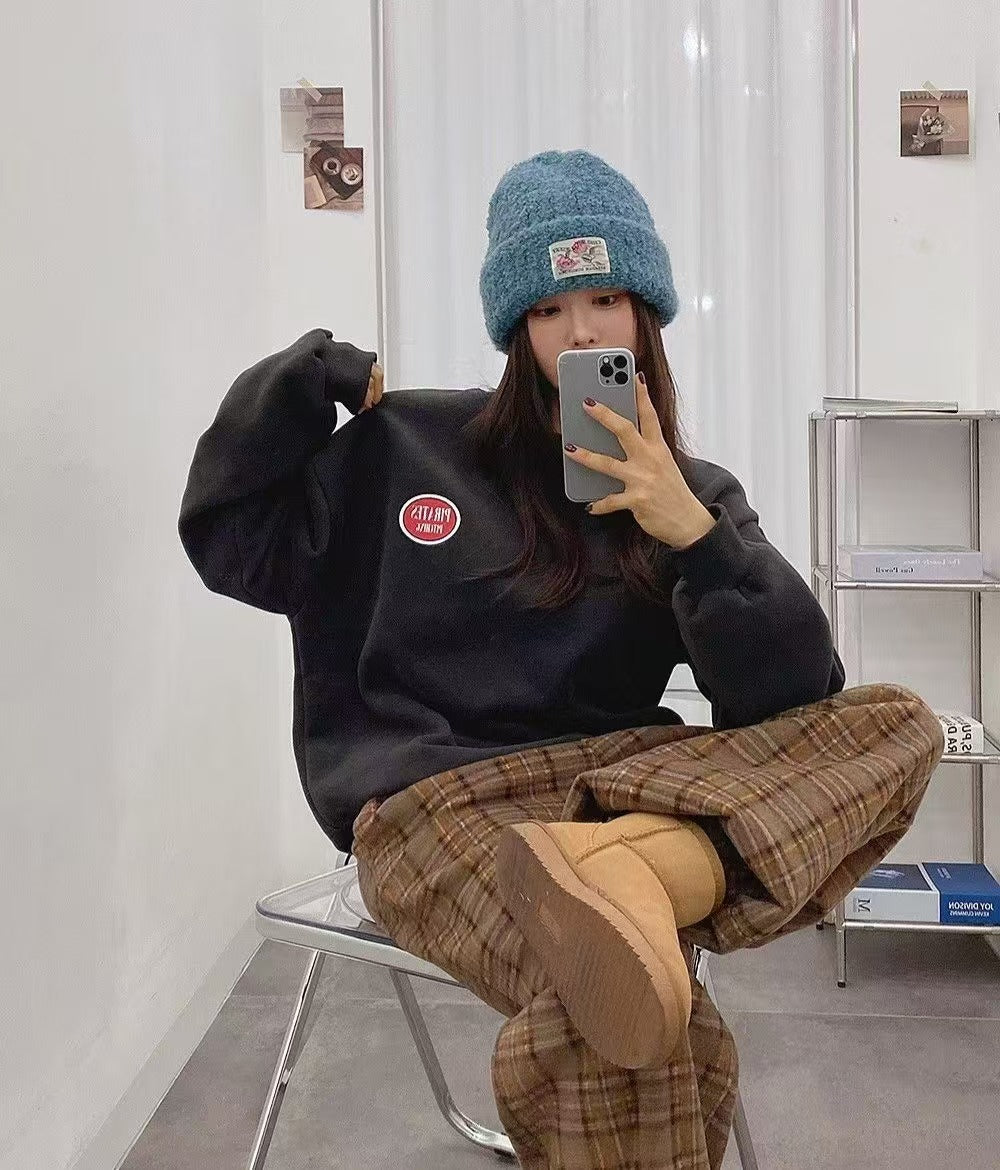 鬆緊格子長褲👖