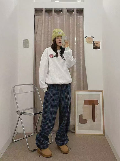 鬆緊格子長褲👖