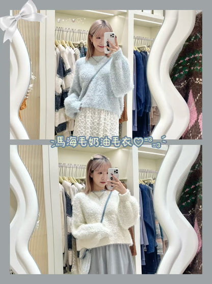 簡約馬海毛奶油毛衣💕