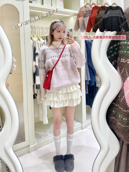 5色入 - 北歐風拼色壓紋毛衣🌸✨