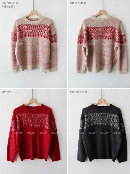 5色入 - 北歐風拼色壓紋毛衣🌸✨