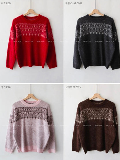 5色入 - 北歐風拼色壓紋毛衣🌸✨