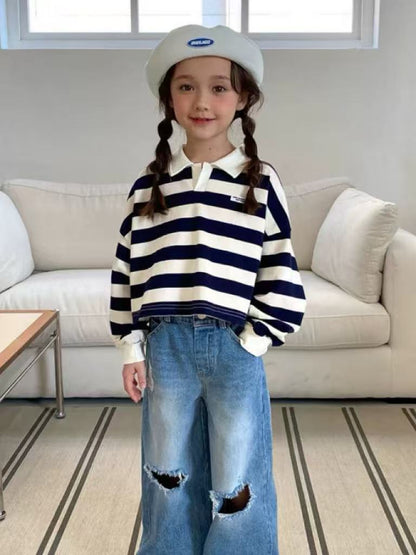 翻領扣鈕間條上衣🧸